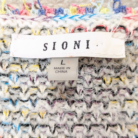 Sioni Colorful Tweed Boucle Textured Cardigan Open Front Sweater Blazer L - Picture 6 of 10